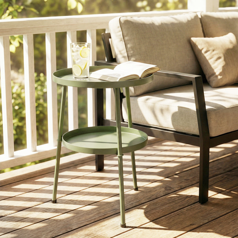 Small Garden Side Table with Two Tiers for Drinks and Books Light Green Outsunny