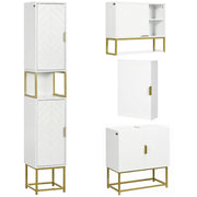 4 Piece White Bathroom Furniture Set With Tall Cabinet and Wall Mounted Storage by Kleankin AOSOM