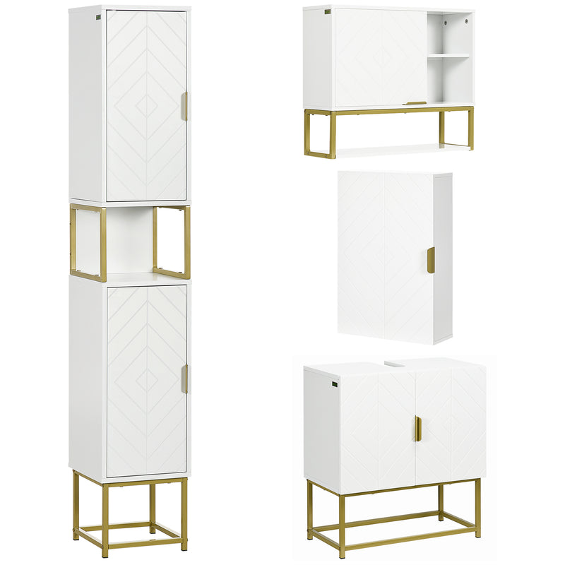 4 Piece White Bathroom Furniture Set With Tall Cabinet and Wall Mounted Storage by Kleankin AOSOM
