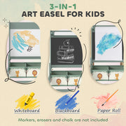 Double Sided Kids Art Easel With Paper Roll And Storage Boxes For Ages 3 to 8, Green