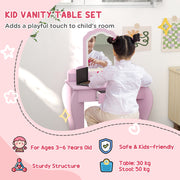 Wooden Kids Bedroom Furniture Set with Bed Dressing Table and Stool for Ages 3 to 6 White AOSOM