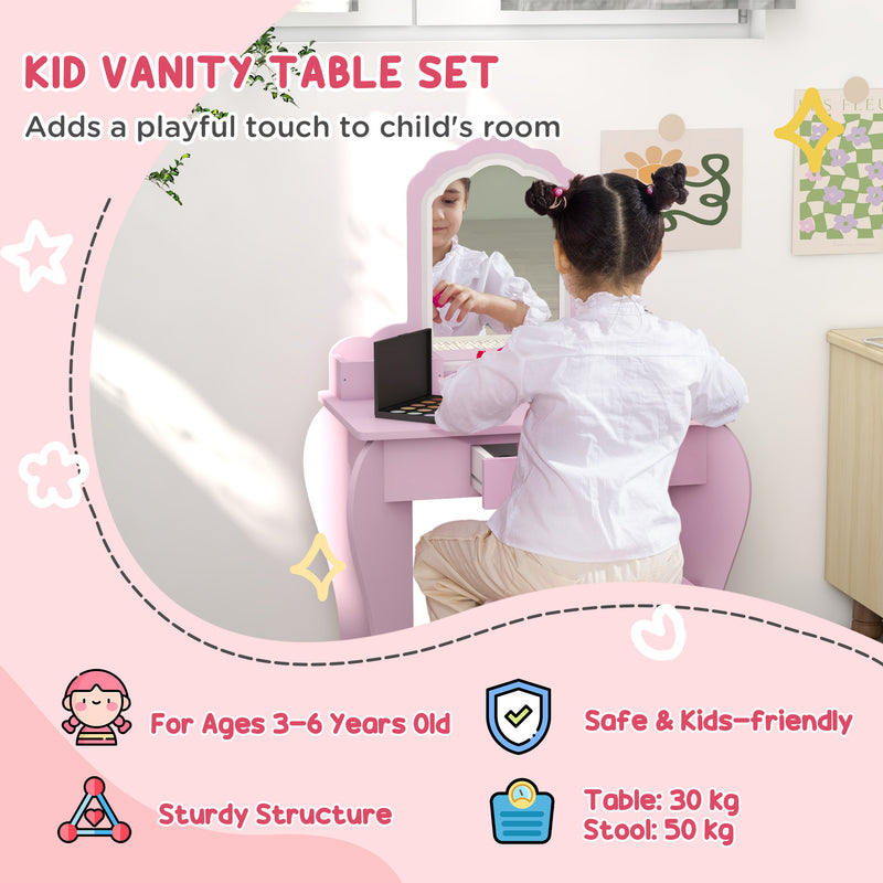 Wooden Kids Bedroom Furniture Set with Bed Dressing Table and Stool for Ages 3 to 6 White AOSOM