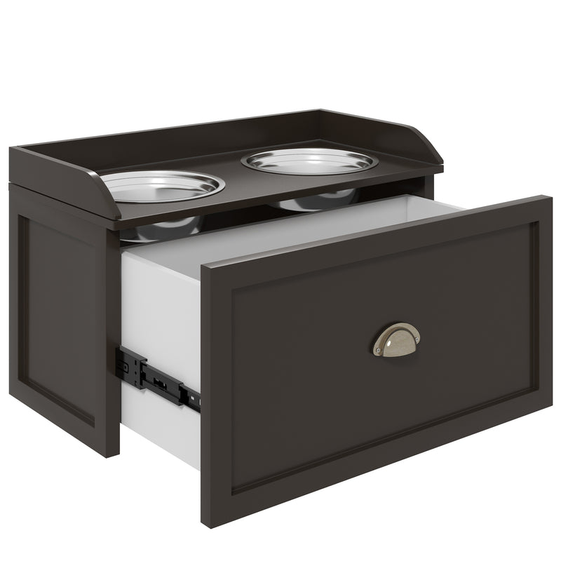 Stainless Steel Raised Dog Bowls With 21L Storage Drawer For Large Breeds, Brown