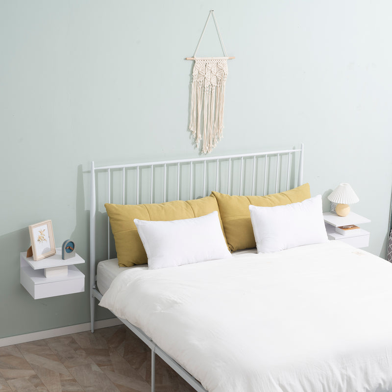 Set of 2 Wall Mounted Bedside Tables with Storage Shelf for Bedroom Space Saving, White