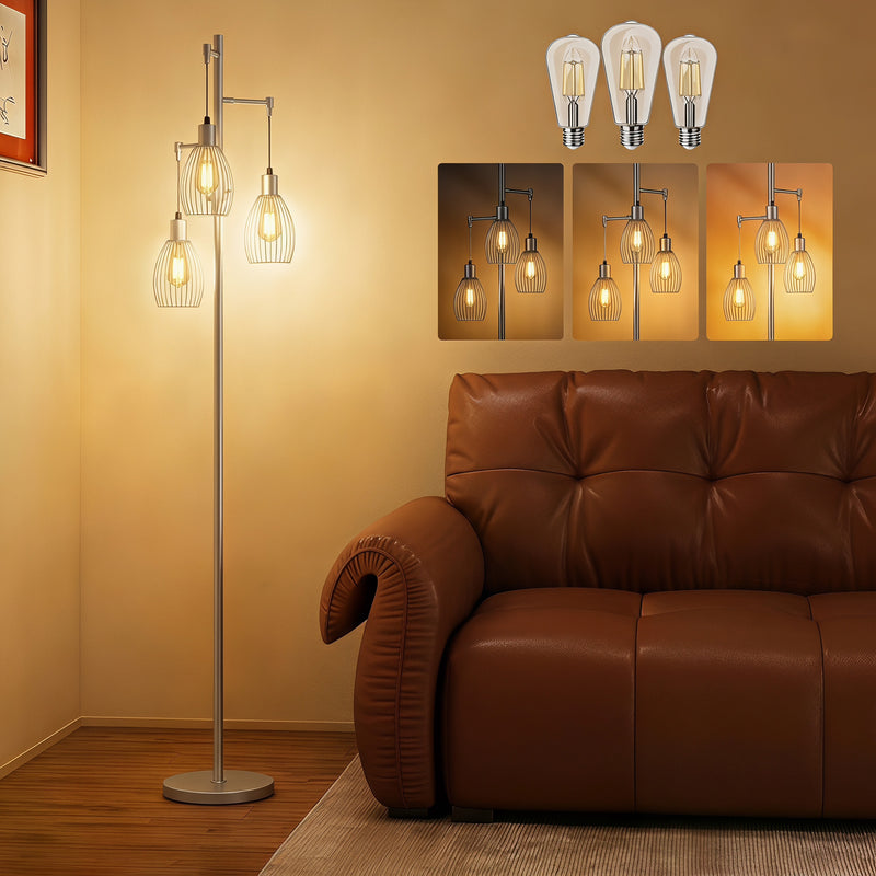 Floor Lamp with Adjustable Rotary Dimmer for Flexible Living Room or Bedroom Lighting Silver