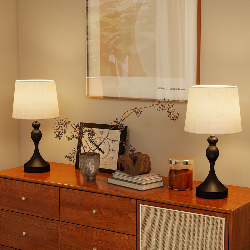 Set of Two Touch Control Table Lamps with USB Charging Ports for Bedroom or Lounge Black Beige AOSOM