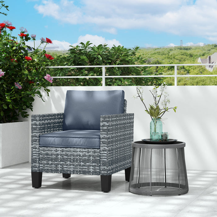 Single Rattan Outdoor Arm Chair with Cushions Mixed Grey by Outsunny