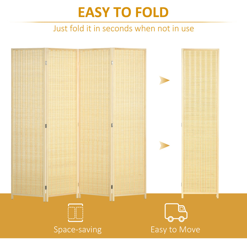 4 Panel Folding Room Divider Screen Creates Privacy In Bedroom Or Office, Natural