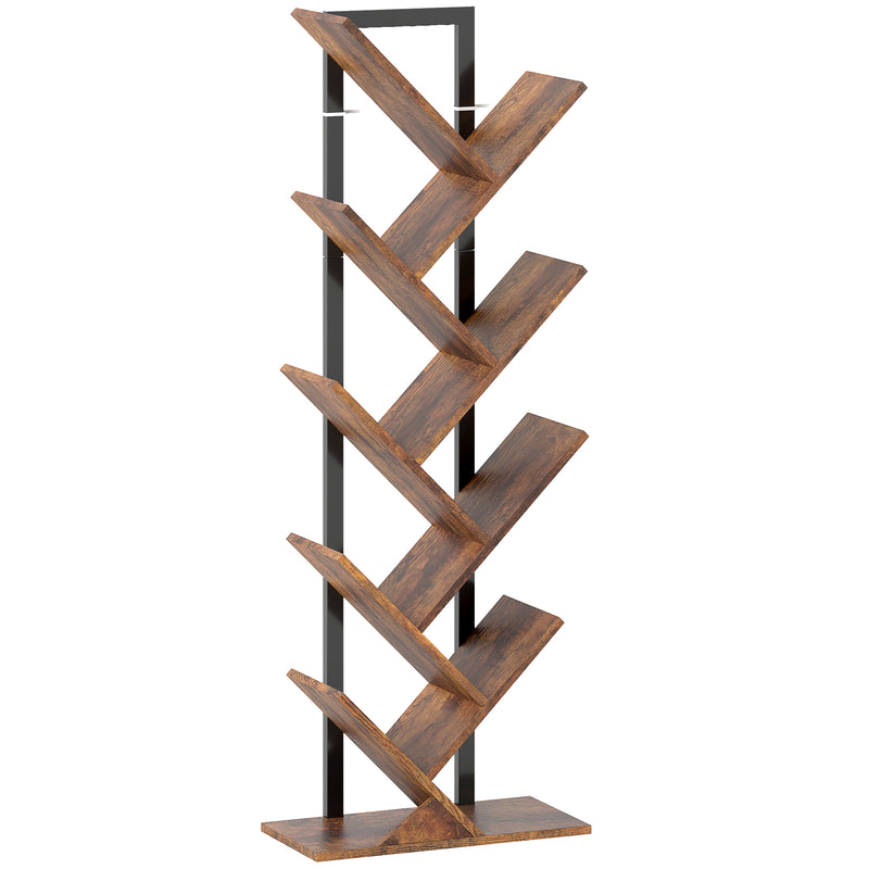 Eight Shelf Tree Bookcase With Space Saving Design For Bedroom Or Lounge, Wood Effect