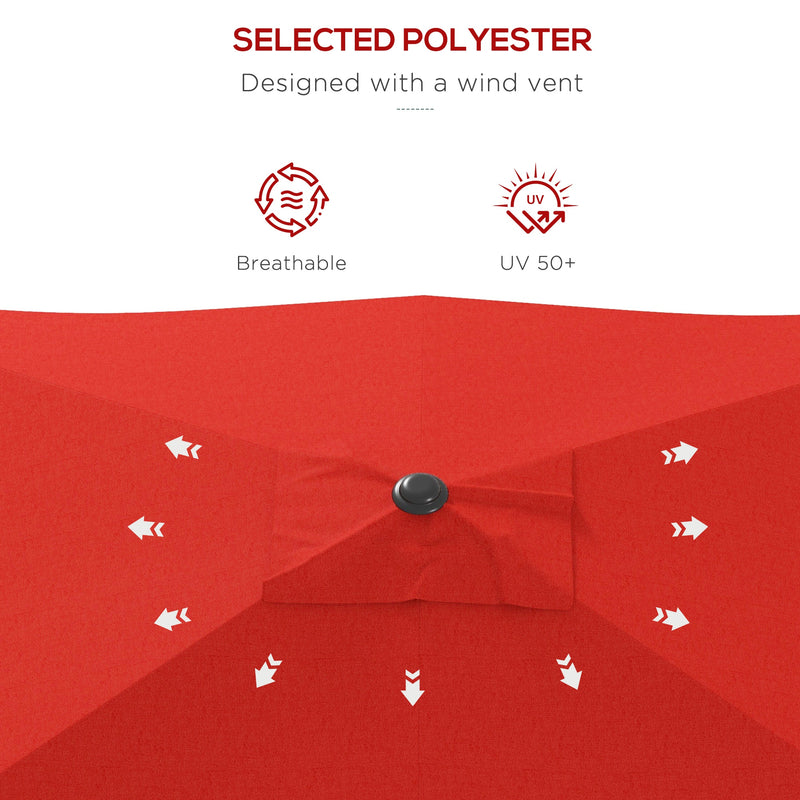 Wine Red Rectangular Garden Parasol 2 x 3m With Crank Tilt and Aluminium Pole by Outsunny