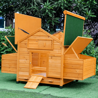 Wooden Chicken Coop with Nesting Boxes and Removable Tray for 2-4 Chickens Yellow by PawHut