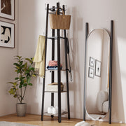 Industrial Freestanding Coat Rack with 8 Hooks and Storage Shelves for Hallway, Grey