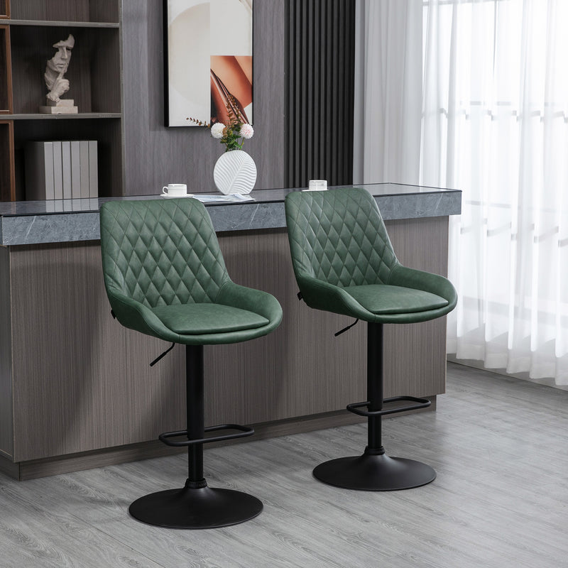 Set of 2 Adjustable Swivel Bar Stools with Backrest for Kitchen Breakfast Bar Green