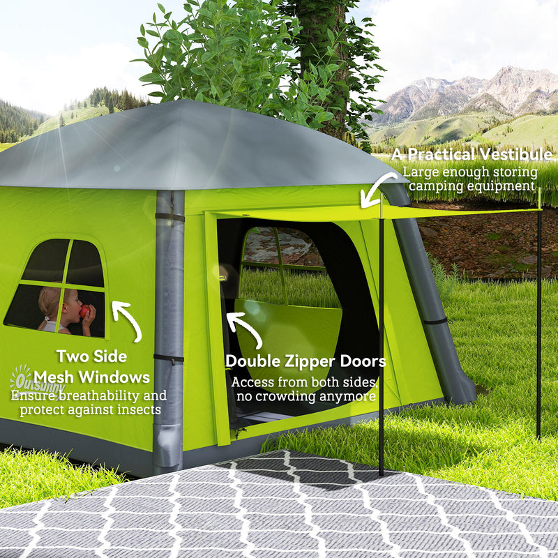 Inflatable 2 Person Camping Tent Quick Setup Waterproof Shelter With Mesh Windows Green
