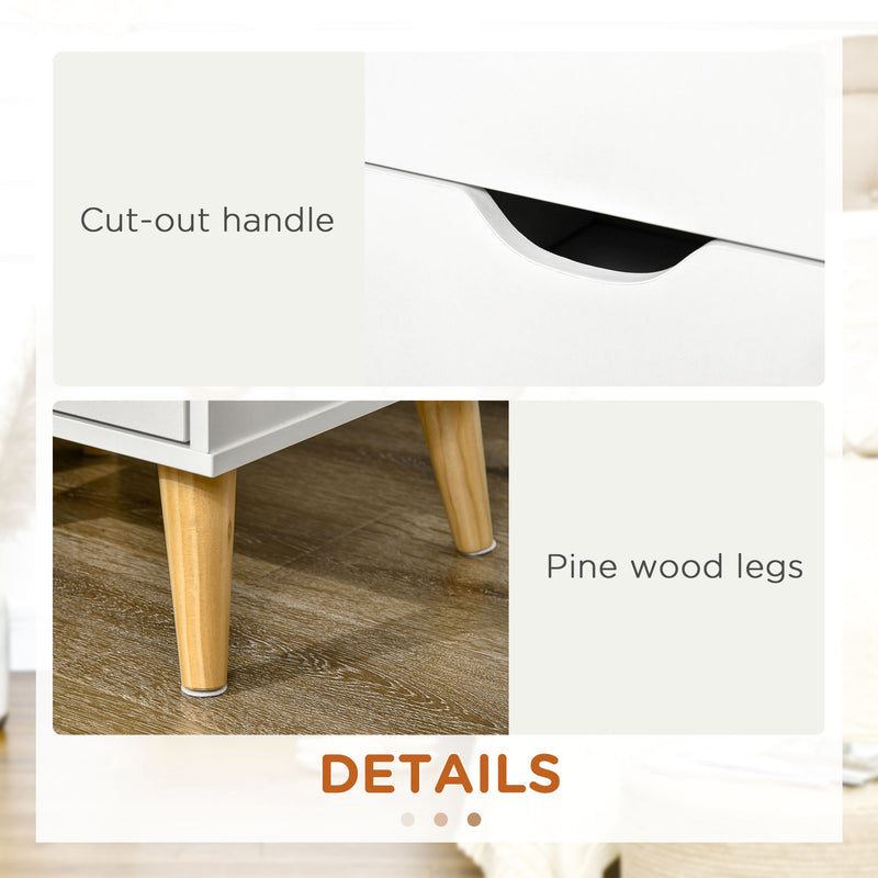 White Bedside Table with 2 Drawers and Pine Wood Legs for Bedroom or Living Room by HOMCOM