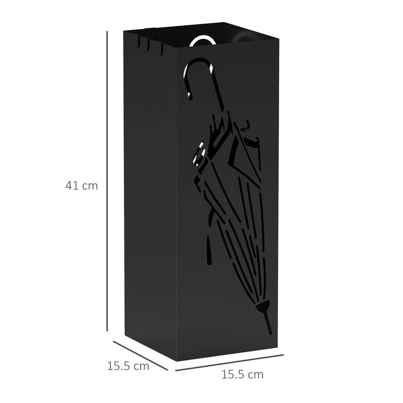 Black Metal Umbrella Stand with Hooks and Drip Tray for Hallway and Entryway by HOMCOM