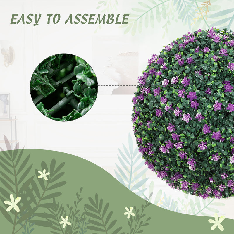 Set of Two Artificial Boxwood Ball Plants for Indoor or Outdoor Display Purple AOSOM