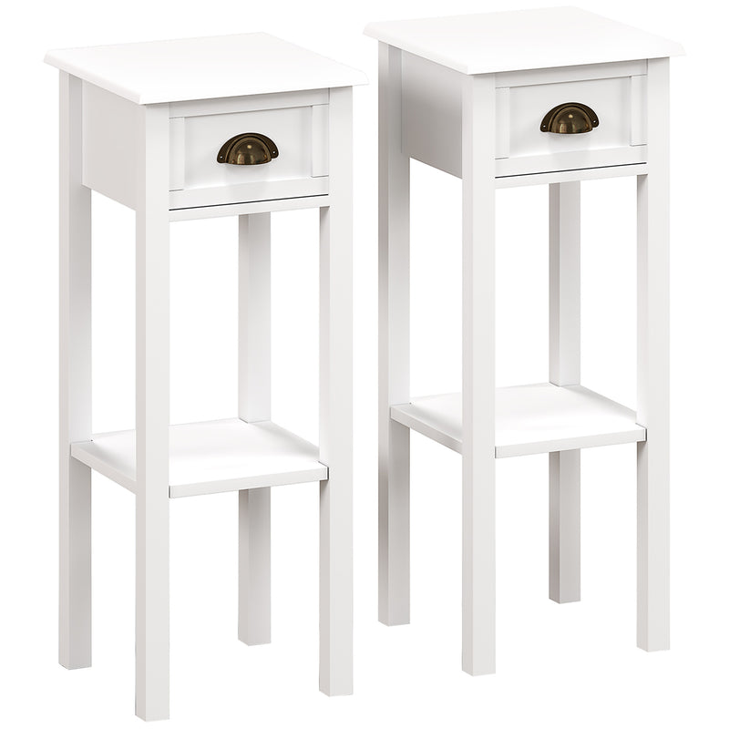 Slim Bedside Table Set with Drawer and Shelf for Small Spaces White Homcom