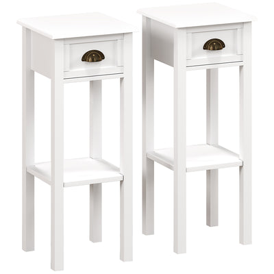 Slim Bedside Table Set with Drawer and Shelf for Small Spaces White Homcom