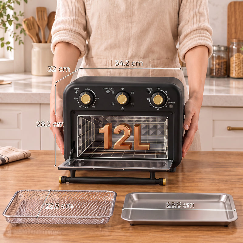 Air Fryer Oven 2-in-1 for Quick Healthy Family Meals with Easy Controls Black Gold Tone