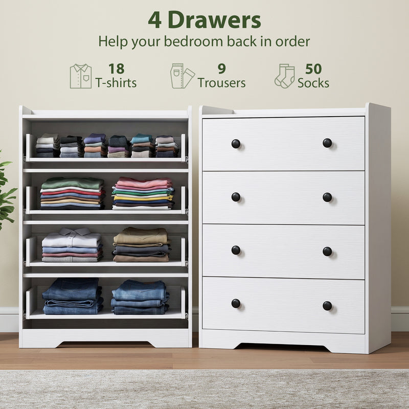 Slim Chest of Drawers for Small Bedrooms with Open Shelf and 4 Deep Drawers