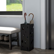 Steel Umbrella Stand with Removable Drip Tray and Hooks for Hallway Storage, Black