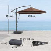 Brown 3m Cantilever Parasol with Fillable Base Wind Strap Cover and Tilt by Outsunny