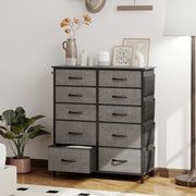 Tall Chest of 10 Fabric Drawers for Bedroom Storage with Steel Frame, Charcoal Grey