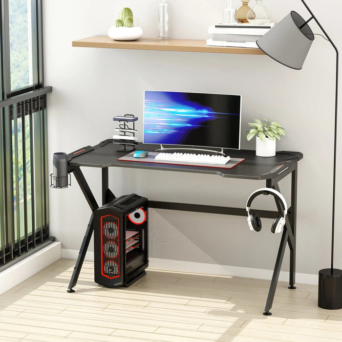 Gaming Desk with Cup Holder & Headphone Hook, Black