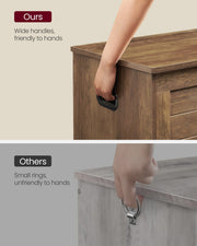 Comparison of wide hand-friendly handle versus a small unfriendly ring handle