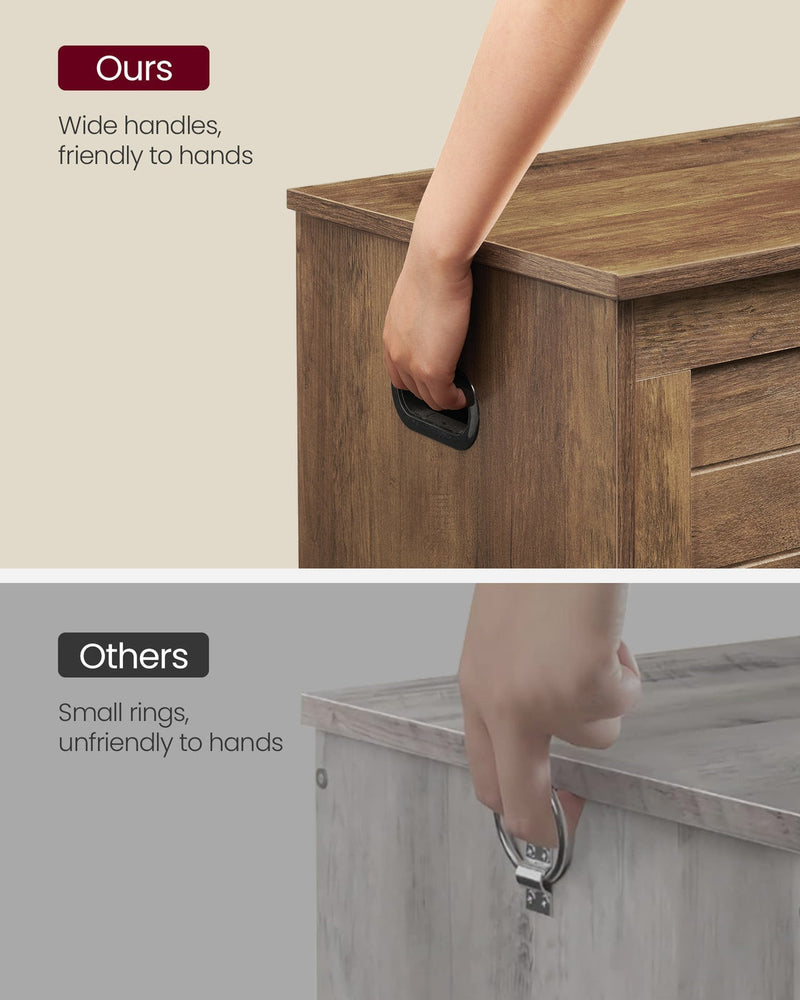 Comparison of wide hand-friendly handle versus a small unfriendly ring handle