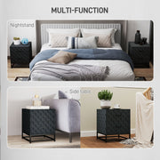 Set of 2 Black Bedside Tables with Drawers and Steel Legs for Bedroom or Living Room by HOMCOM