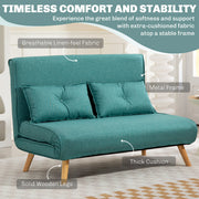 Two Seater Sofa Bed with Linen Look Upholstery Ideal for Guest Rooms or Lounges Green