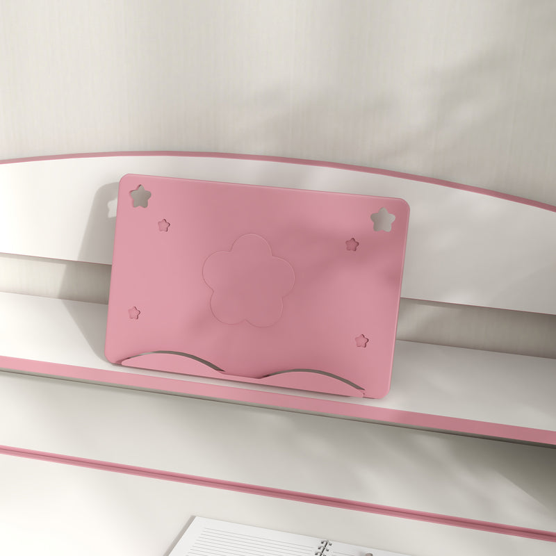 Height Adjustable Kids Study Desk and Chair Set with Storage Shelf and Drawer, Pink