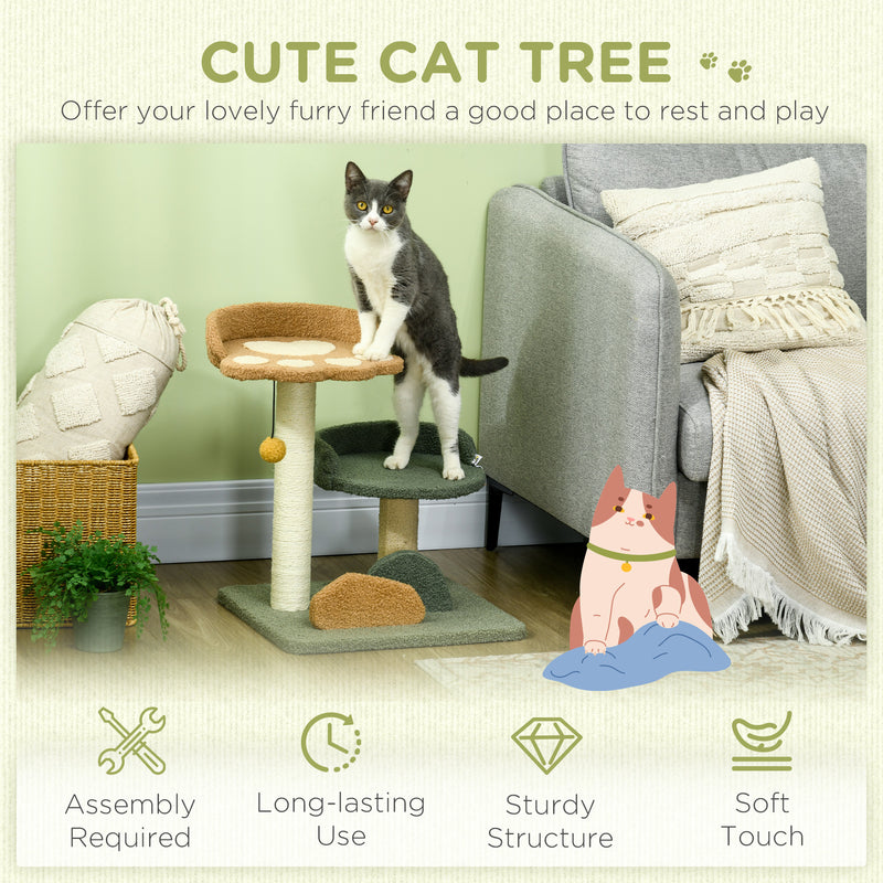 Small Cat Tree with Scratching Posts Two Beds and Toy Ball for Indoor Use, Grey