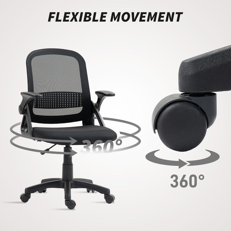Ergonomic Mesh Office Chair With Lumbar Support and Flip Up Arms for Home or Office Black