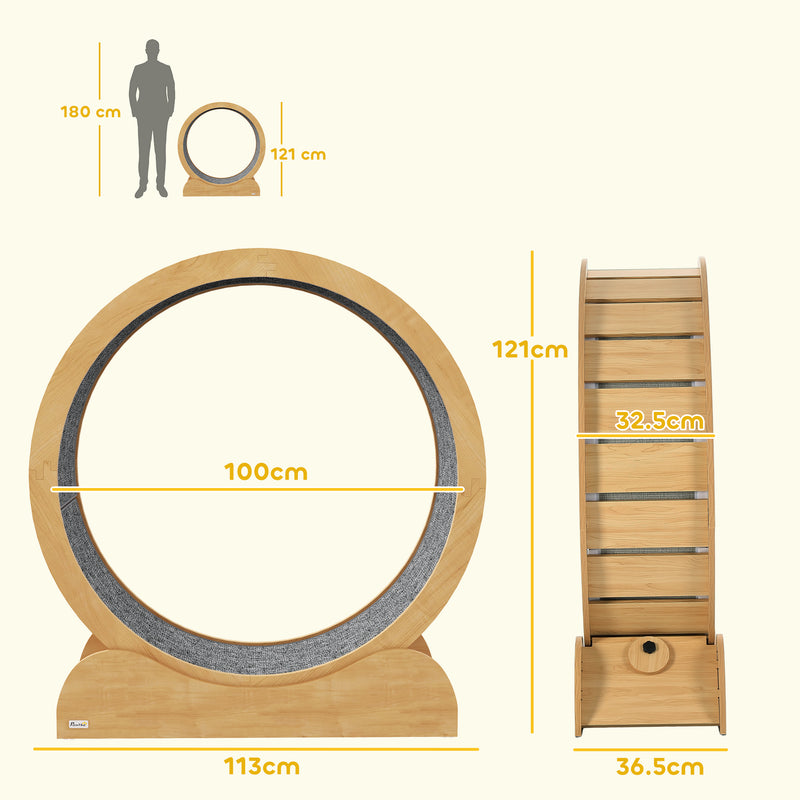 Wooden Cat Exercise Wheel with Brake for Indoor Fitness and Play, Natural