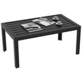 Black Rectangular Garden Side Table With Steel Frame And Slatted Top For Patio Use
