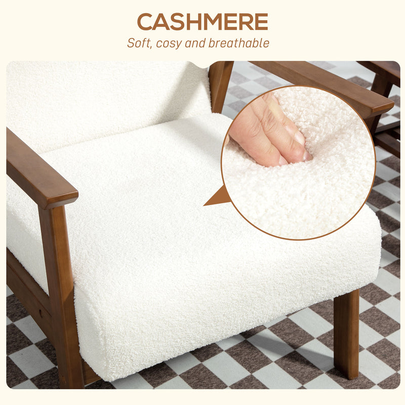 Accent Chair with Soft Boucle Upholstery for Reading Nook or Bedroom White Brown