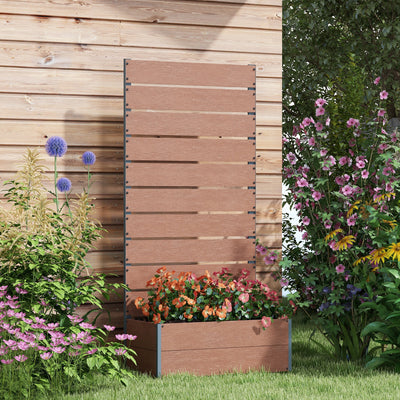 Brown Wood Garden Planter Box With Trellis Back Ideal For Climbing Plants and Vines