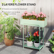 Green 2 Tier Metal Plant Stand with Drain Holes for Indoor and Outdoor Use by Outsunny