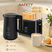 Black 1.5L 3000W Fast Boil Kettle and 2 Slice Toaster Set With 7 Browning Levels by HOMCOM