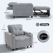 3 in 1 Convertible Single Sofa Chair Bed Ideal for Guest Rooms and Small Spaces Light Grey