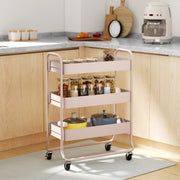 3 Tier Rolling Storage Trolley With Mesh Baskets For Kitchen Or Bathroom Use Light Pink