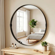 Round Shatterproof Wall Mirror for Hallways or Bathrooms Ready to Hang Black Homcom