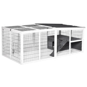 Wooden Hutch and Run for Guinea Pigs and Small Rabbits Indoor Outdoor Use Grey AOSOM