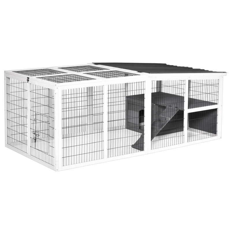 Wooden Hutch and Run for Guinea Pigs and Small Rabbits Indoor Outdoor Use Grey AOSOM