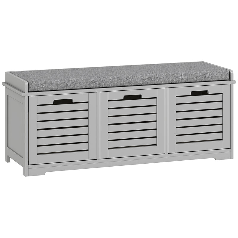 3 Drawer Shoe Storage Bench With Cushioned Seat For Hallway Or Entryway Grey
