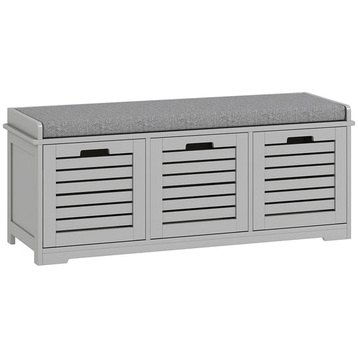 3 Drawer Shoe Storage Bench With Cushioned Seat For Hallway Or Entryway Grey