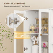 Multi Storage Kitchen Cabinet with Glass Doors and Shelves for Organised Cooking Space White